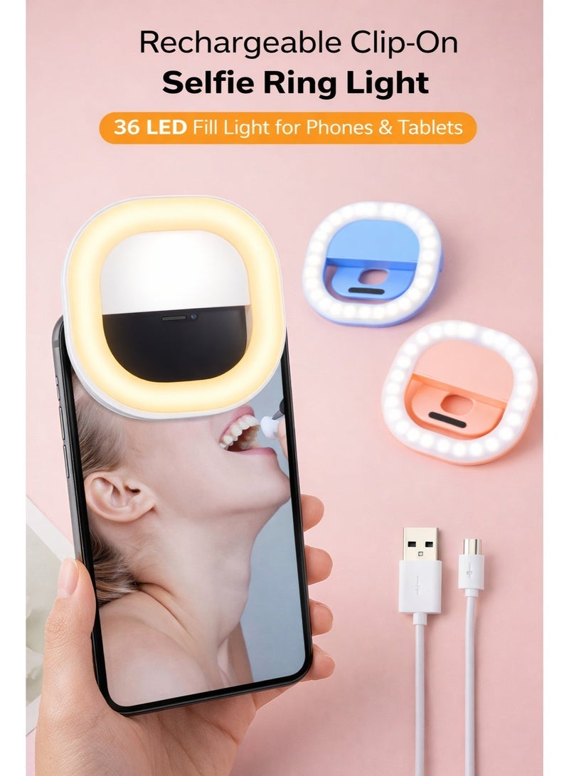 حلقة إضاءة سيلفي قابلة للشحن – 36 مصباح LED | إضاءة ملء لهواتف iPhone و Android وأجهزة التابلت للمكياج والبث المباشر - Image 1